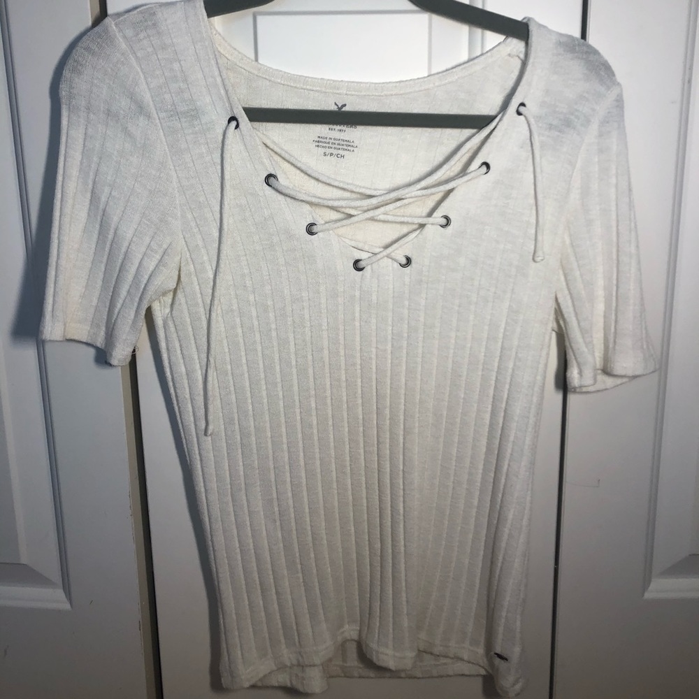 White lace up American eagle top